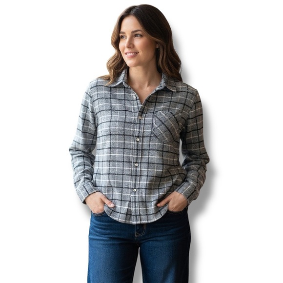 Frank & Eileen | Gray Plaid Barry Long Sleeve Flannel Size Small Quiet Luxury - Picture 1 of 10